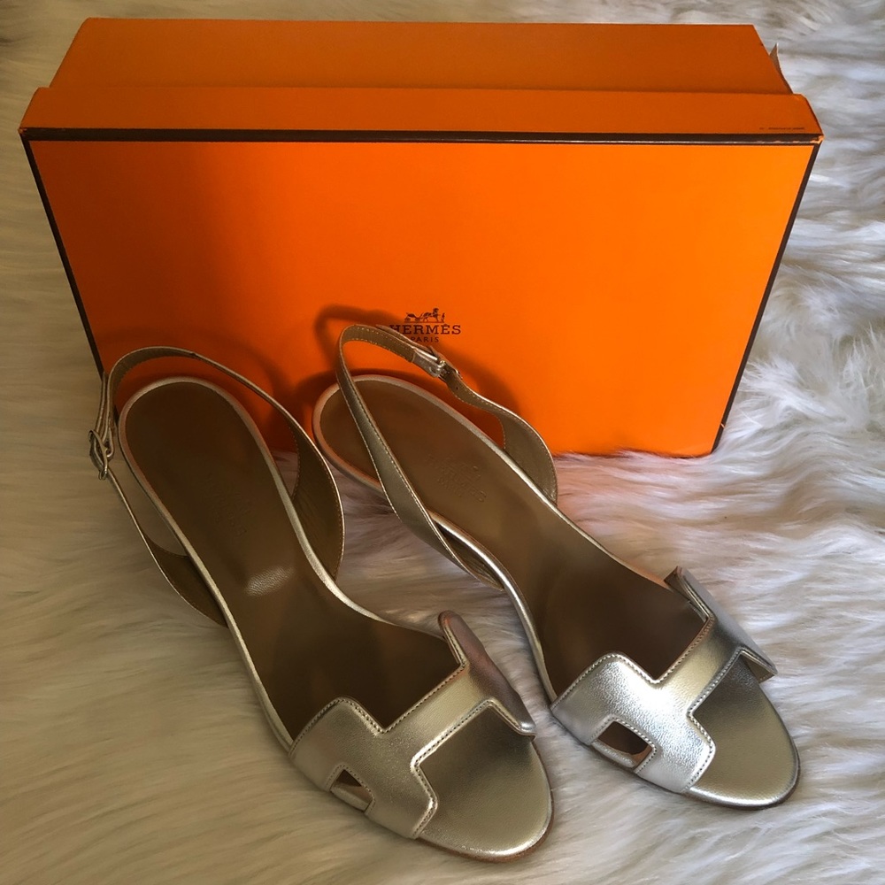 Hermes Nappa 70 Silver Slingback